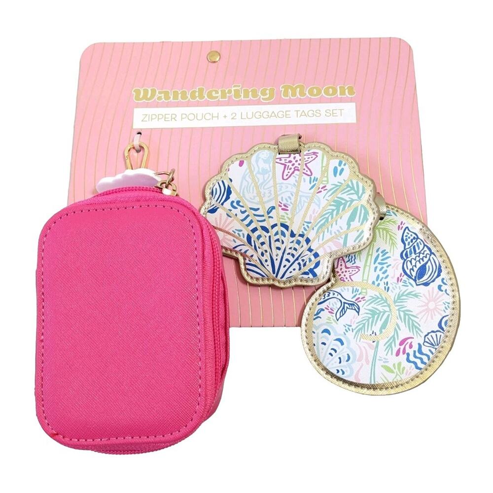 New Mermai Beach Shell Zipper Pouch & 2Luggage Tags Set Wandering Moon Travel ID